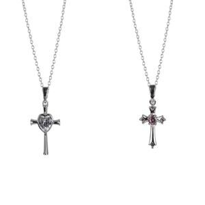 NEW FAO Schwarz Mother Daughter Cross Necklace Cubic Zirconia Plated Fine Silver